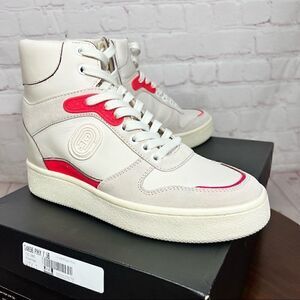 7.5 COACH High Top Leather Sneaker with hidden wedge heels NIB! Great Gift!